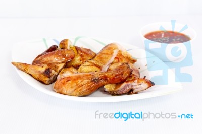 Grilled Chicken On Dish Stock Photo