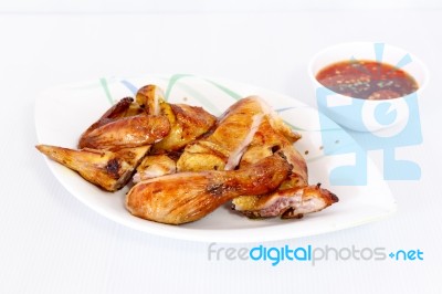 Grilled Chicken On Dish Stock Photo