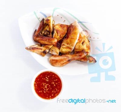 Grilled Chicken On Dish Stock Photo