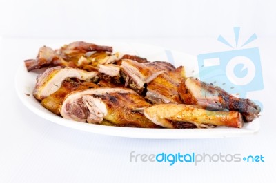 Grilled Chicken On Dish Stock Photo