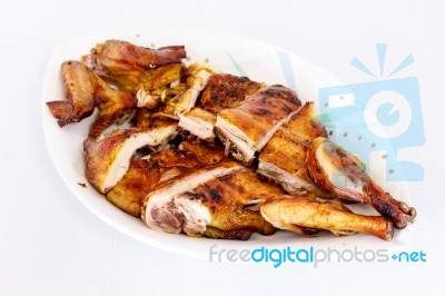 Grilled Chicken On Dish Stock Photo