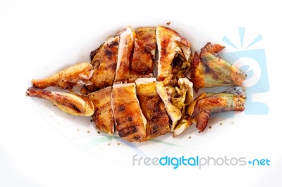 Grilled Chicken On Dish Stock Photo