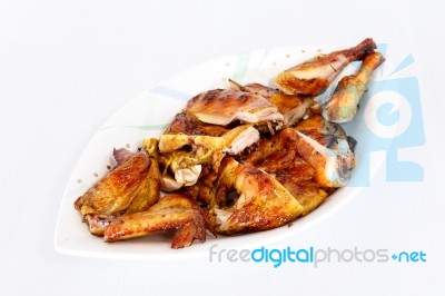 Grilled Chicken On Dish Stock Photo