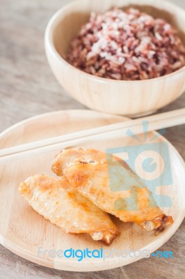 Grilled Chicken Wings With Multi Grains Berry Rice Stock Photo