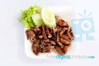 Grilled Pork Chitterlings Stock Photo