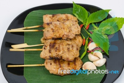 Grilled Pork On Plate. Thai Food Stock Photo