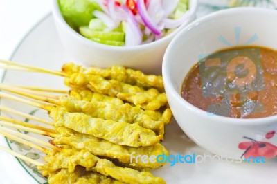 Grilled Pork Satay Thai Food Stock Photo