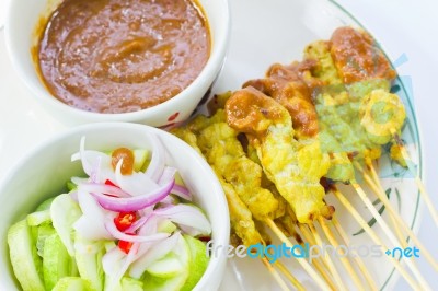 Grilled Pork Satay Thai Food Stock Photo