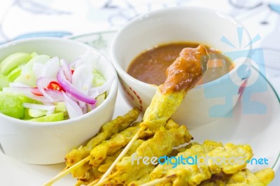 Grilled Pork Satay Thai Food Stock Photo