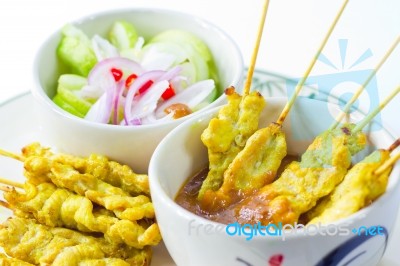 Grilled Pork Satay Thai Food Stock Photo