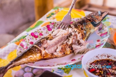 Grilled Sabah Fish And Its Spict Sauce Stock Photo