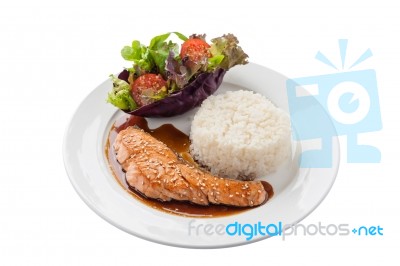 Grilled Salmon With Teriyaki Sauce Stock Photo