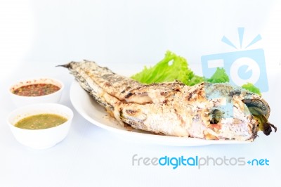 Grilled Salted Catfish Stock Photo