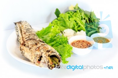 Grilled Salted Catfish Stock Photo