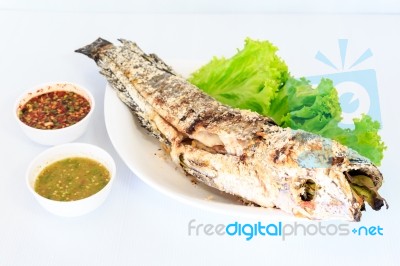 Grilled Salted Catfish Stock Photo