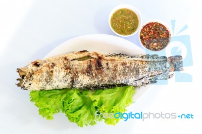 Grilled Salted Catfish Stock Photo