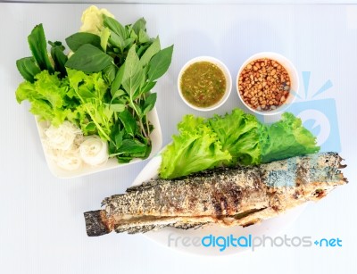 Grilled Salted Catfish Stock Photo