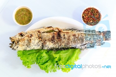 Grilled Salted Catfish Stock Photo