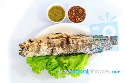 Grilled Salted Catfish Stock Photo