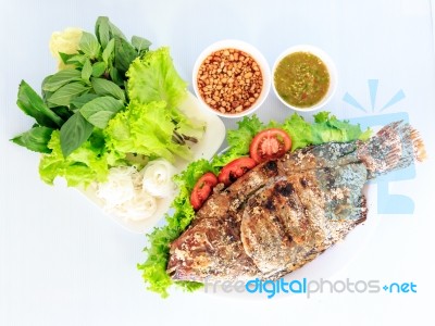 Grilled Salted Tilapia Fish Stock Photo