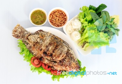 Grilled Salted Tilapia Fish Stock Photo