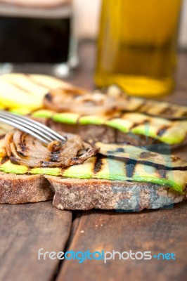 Grilled Vegetables On Bread Stock Photo