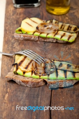 Grilled Vegetables On Bread Stock Photo