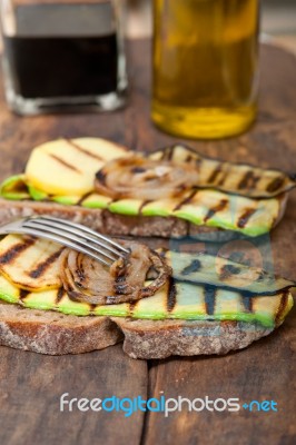 Grilled Vegetables On Bread Stock Photo