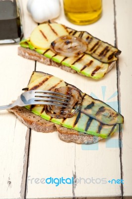 Grilled Vegetables On Bread Stock Photo