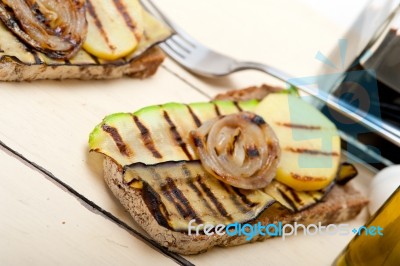 Grilled Vegetables On Bread Stock Photo