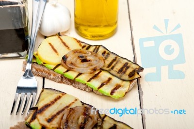 Grilled Vegetables On Bread Stock Photo