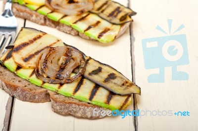 Grilled Vegetables On Bread Stock Photo