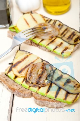 Grilled Vegetables On Bread Stock Photo