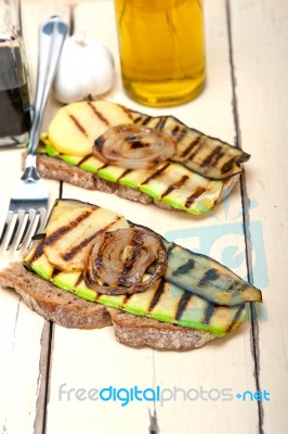 Grilled Vegetables On Bread Stock Photo