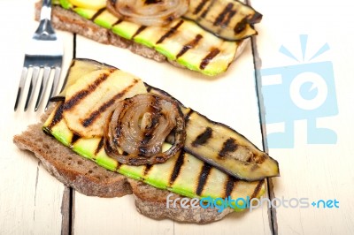 Grilled Vegetables On Bread Stock Photo