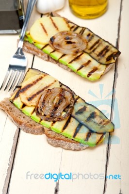 Grilled Vegetables On Bread Stock Photo