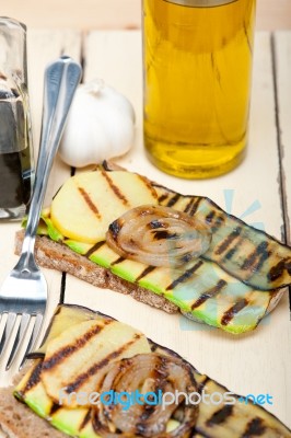 Grilled Vegetables On Bread Stock Photo