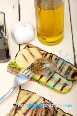 Grilled Vegetables On Bread Stock Photo