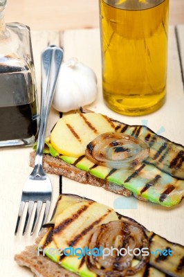 Grilled Vegetables On Bread Stock Photo