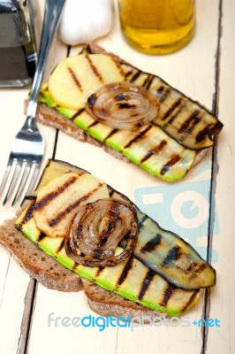 Grilled Vegetables On Bread Stock Photo