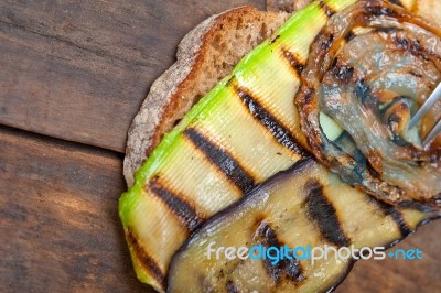 Grilled Vegetables On Bread Stock Photo