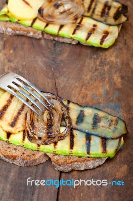 Grilled Vegetables On Bread Stock Photo