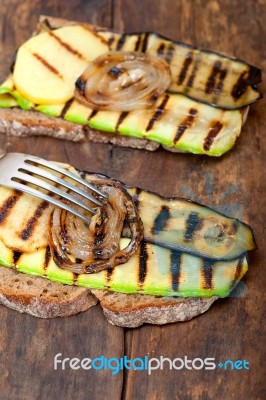 Grilled Vegetables On Bread Stock Photo