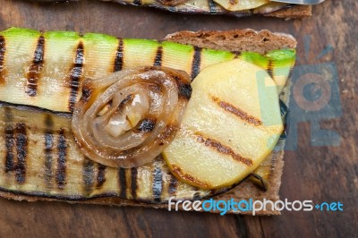 Grilled Vegetables On Bread Stock Photo