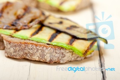 Grilled Vegetables On Bread Stock Photo