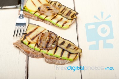 Grilled Vegetables On Bread Stock Photo