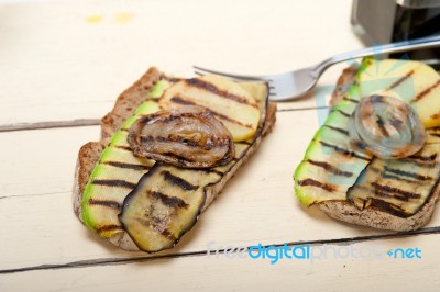 Grilled Vegetables On Bread Stock Photo