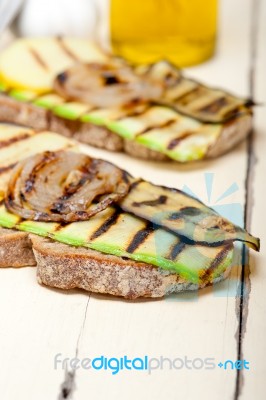 Grilled Vegetables On Bread Stock Photo