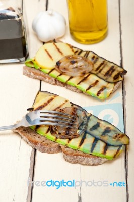 Grilled Vegetables On Bread Stock Photo