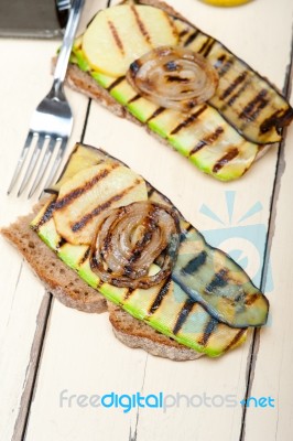 Grilled Vegetables On Bread Stock Photo